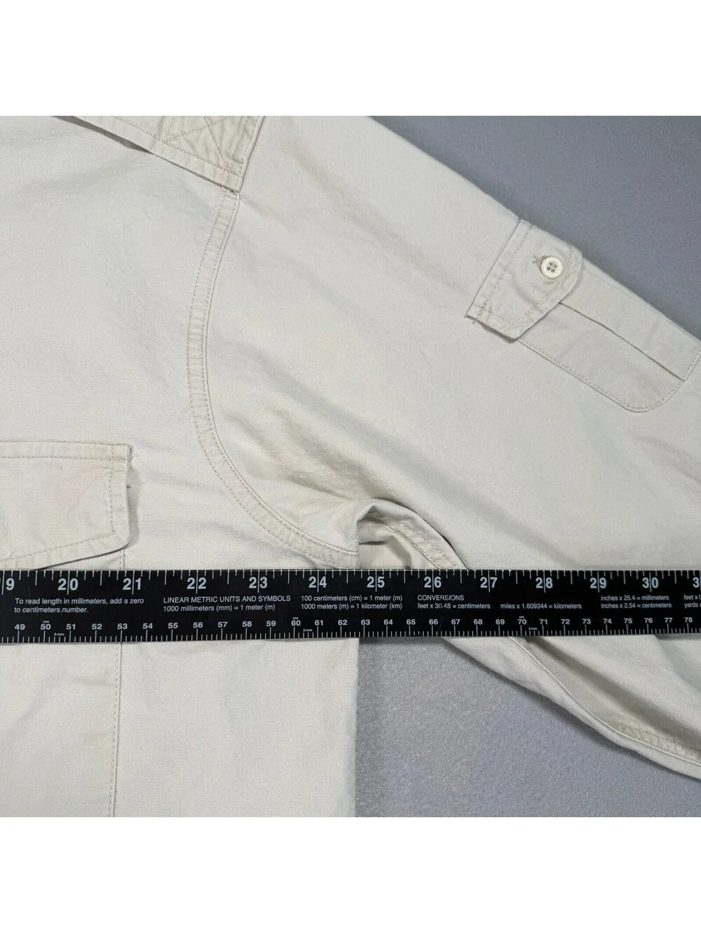 Vintage 90s Banana Republic Safari Travel Shirt Epaulette Khaki Size L Cotton